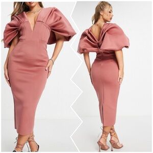 ASOS Elegant Pink Puff Sleeve Dress